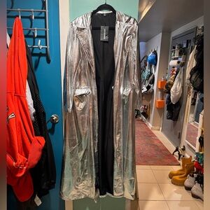 Metallic silver duster.